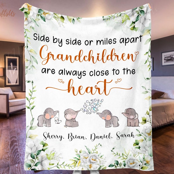 Personalized Gifts For Grandma From Grandkids | Elephant Baby Blanket Gift | Custom Grandchildren Gift For Grandma | Mother's Day Gift 2024