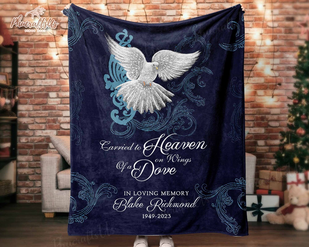 Memorial Dove Blanket for Loss of Mother, Dad Dove Carried to Heaven