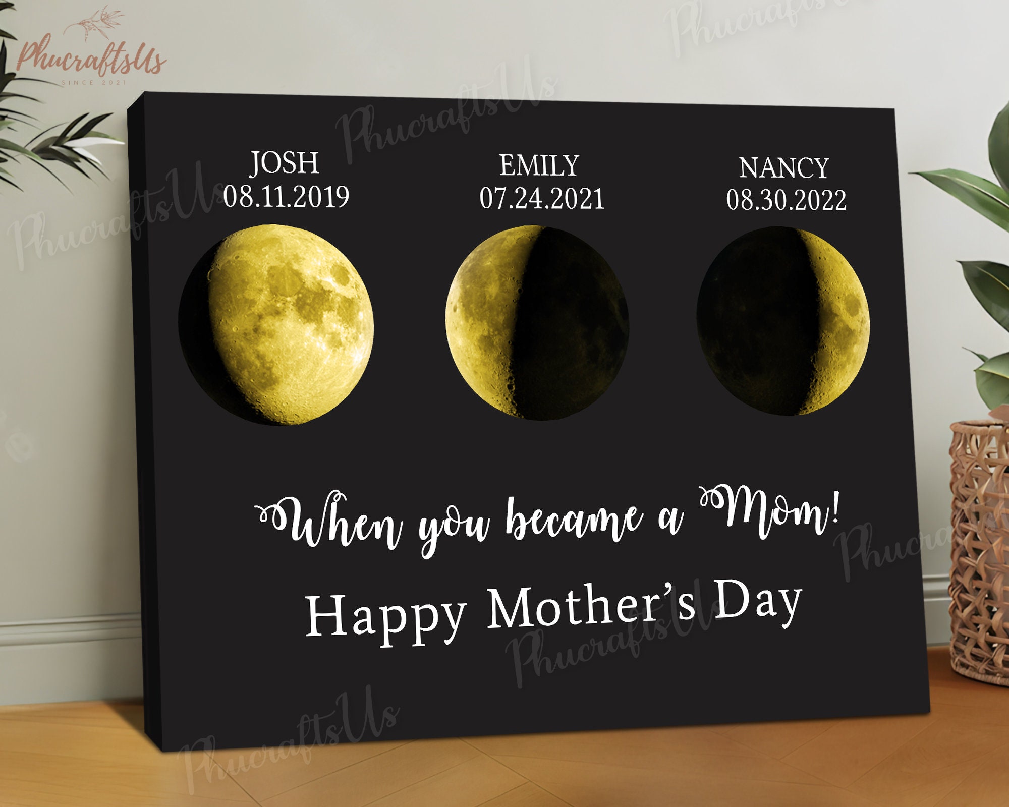 Personalized Moon Phase Frame For Mother's Day Custom When You Became My Mother Moon Phase Plaque With Stand Personalized Child's Birthday Name Lunar Phase Wall Art Decor Frame For Mom Grandma