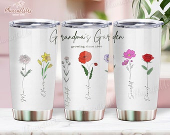 Grandmas Garden Tumbler Gift For Nana, Custom Gift For Grandma, Custom Tumbler With Grandchildren Names, Vovo's Garden Nana Tumbler