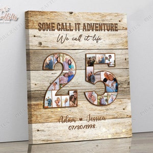 Silver 25th Anniversary Gifts For Husband Wife, 25 Year Wedding Anniversary Gifts For Him Her, Custom Number Photo Collage Engagement Gift