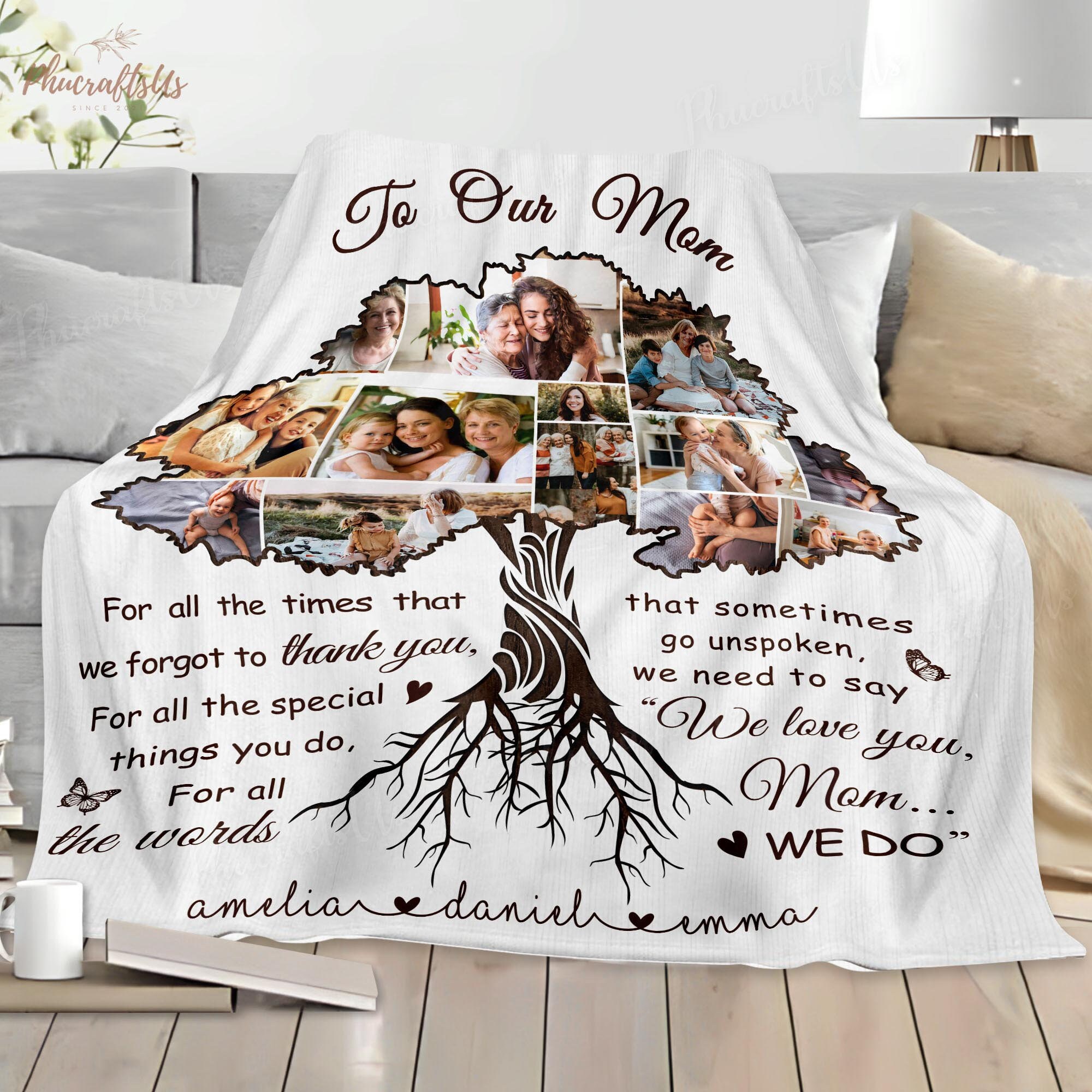 Discover Christmas Gift for Mom, Mom Blanket, Gifts For Mom From Daughter, Custom Family Photo Collage Blanket, Mom Birthday Gift From Daughter