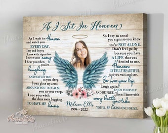 Loss Of Daughter Angel Wings, As I Wait In Heaven Custom Canvas Wall Art, Personalized Memorial Gifts, Condolence Gift, Sympathy Grief Gift