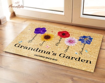 Personalized Grandmas Garden Doormat | Grandkids Birth Month Flowers Gift | Custom Birth Month Flowers Mat | Happy Mother's Day Gift 2024