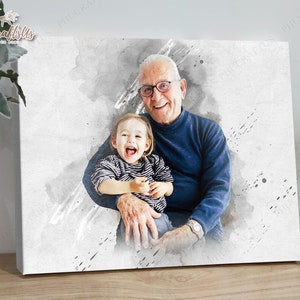 Grandpa Gifts For Grandfather, Papa, Custom Christmas Gifts For Grandpa Photo To Watercolor, Great Grandparent Birthday Gift From Grandkids