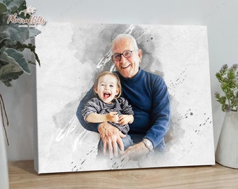 Grandpa Gifts For Grandfather, Papa, Custom Christmas Gifts For Grandpa Photo To Watercolor, Great Grandparent Birthday Gift From Grandkids