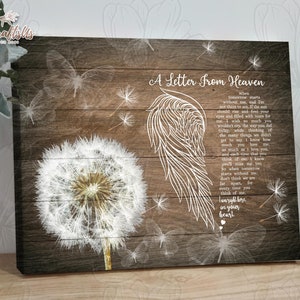 Sympathy Gift Loss Of Mother, Mom In Heaven Memorial Gift, A Letter From Heaven Angel Wings, Condolence Dandelion Gift For Loss Of Mom