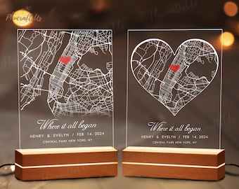 Our First Date Acrylic Plaque | Where It All Began Location Acrylic Plaque | Custom Map Night Light | Valentines Day Gift For Him, Her