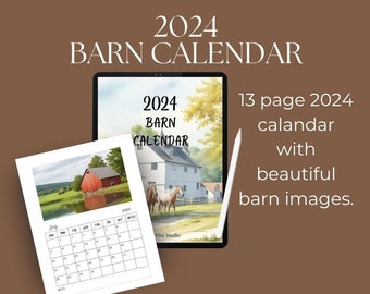 2024 Barn Calendar| Printable Instant download Monthly Desk Calendar Sunday Start