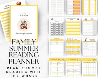 Printable Family Summer Reading Planner - Book Tracker, Reading Challenge, Family Book Club, Bookmarks, Reading Log, Summer Activities