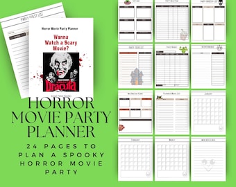 Horror Movie Party Planner - movie marathon planner, guest list, meal plan, budget log, movie watch list, and decorating planner