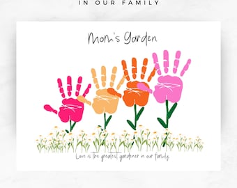 Mom’s Gift Children’s handprint art – DIY craft print at home mother’s gift from family with kid’s handprints in paint for mommy’s keepsake