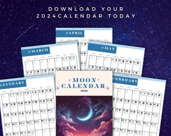 Moon Calendar, New 2024 Moon Phases, instant download