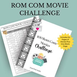 Printable Rom-Com Movie Challenge, Romantic Comedies to Track & Rate, Movie Night, Date Night, Movie Lover Gift, Valentine&#39;s Day