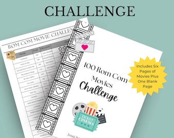 Rom-Com Movie Challenge: 100 Romantic Comedy Movie List, Movie Night, Date Night, Valentine's Day Activity, PDF Instant Download