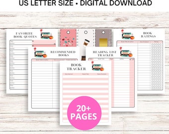 Printable Book Tracker Bundle with Bonus Travel Themed Bookmarks