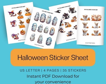 Cute Printable Halloween Stickers | Instant Download Stickers | Ghost Stickers | Halloween Clipart