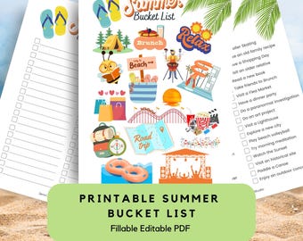 Summer Bucket List: Printable Activity Checklist (Fillable PDF)