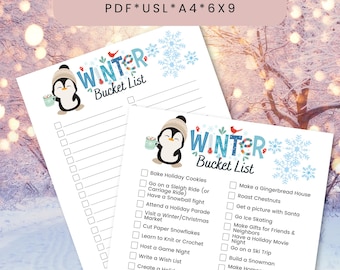 Winter Bucket List Printable: Fillable PDF, Fun Winter Activities Checklist (Instant Download)