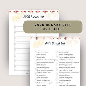 2025 New Year Bucket List, Printable or Fillable PDF Checklist, Ideas and Create Your Own Template, 2025 Activities Wish List, Plan Goals
