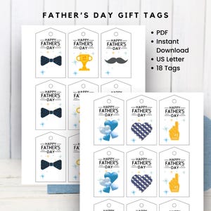 Father's Day Gift Tags - Cute, Number One Dad, Happy Father's Day Gift Tags for Him, Printable, Instant Download, Last Minute Gift Wrap