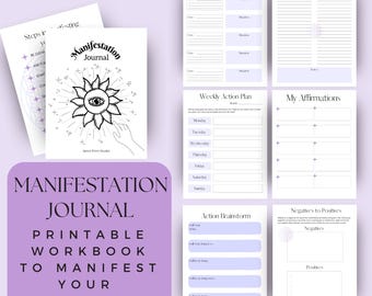 Manifestation Journal: Printable Workbook for Law of Attraction, Manifesting, Vision Board, Goals (Instant Download PDF)
