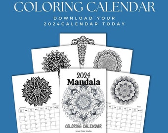 Printable Mandala Coloring Calendar| New 2024 | Instant download