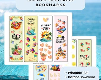 Summer Reading Printable Bookmarks: Beach Vacation Theme, Digital Download