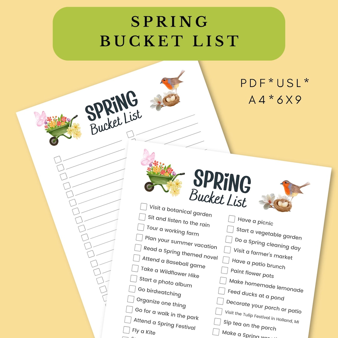 Spring List Printable Spring Bucket List Printable: Fillable PDF, Fun Spring Activities ...