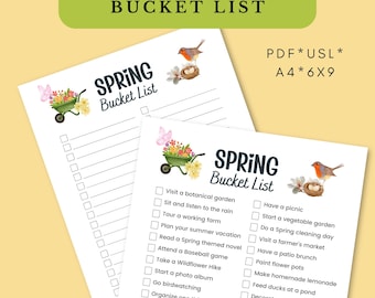 Spring Bucket List Printable: Fillable PDF, Fun Spring Activities Checklist, Digital Download