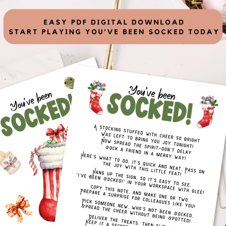 You've Been Socked Coworker Holiday Treat Exchange Game for Secret ...