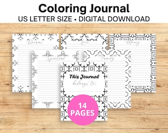 Coloring Journal Pages: Self-Care Adult Coloring Book Writing Exercise Prompts