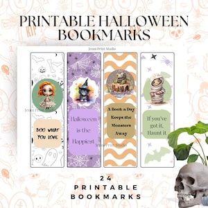 Printable Halloween Bookmarks, Cute Fun Digital Bookmark Gift, Halloween Party Favor, Book Club Gift, Seasonal Fall Instant Download