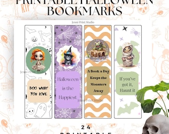 Printable Halloween Bookmarks, Cute Fun Digital Bookmark Gift, Halloween Party Favor, Book Club Gift, Seasonal Fall Instant Download