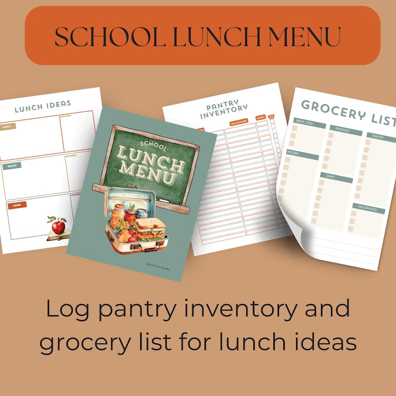 School Lunch Menu Printable Planner, Instant Download, Weekly Meal ...