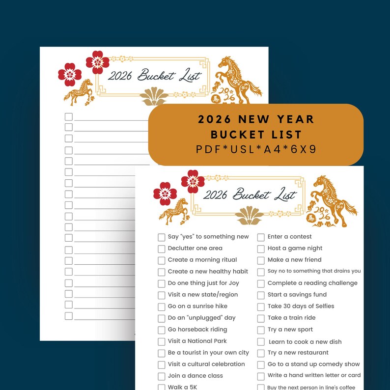 2026 New Year Bucket List, Printable or Fillable PDF Checklist, Ideas ...