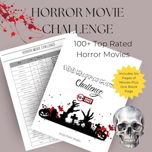 Printable Horror Movie Challenge 100+ Horror Movies to Rate and Watch Plus One Blank Page to Make Your Own List | Track & Rate Horror Movies
