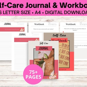 Self-Care Journal and Workbook with Prompts, printable pdf instant download wellness journal