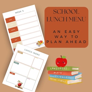 School Lunch Menu Printable Planner, Instant Download, Weekly Meal ...
