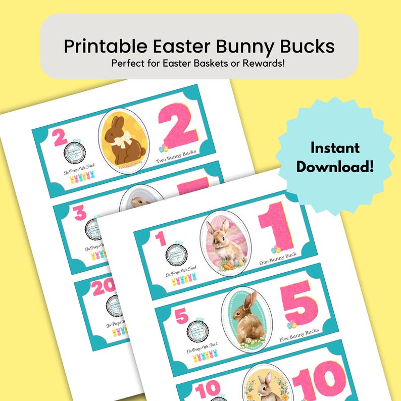 Printable Easter Bunny Bucks, Bunny Money, Easter Egg Hunt Filler, Kids ...