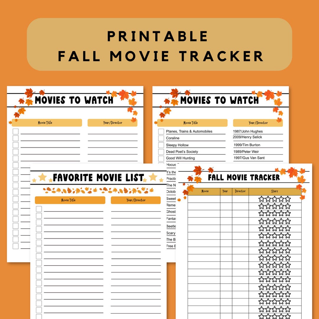 Fall Movie Tracker: Printable Log, Movie Night, Halloween Movies ...