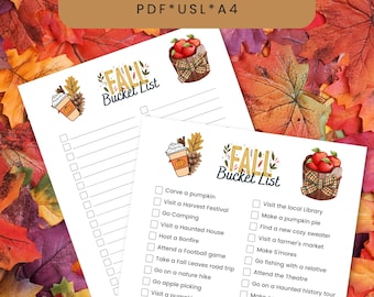 Fall Bucket List Printable: Fillable PDF, Autumn Activities Checklist