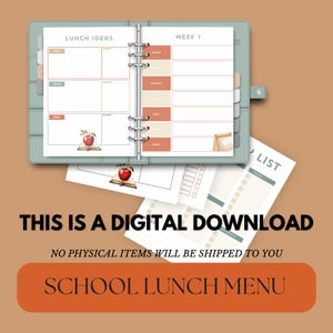 School Lunch Menu Printable Planner, Instant Download, Weekly Meal ...