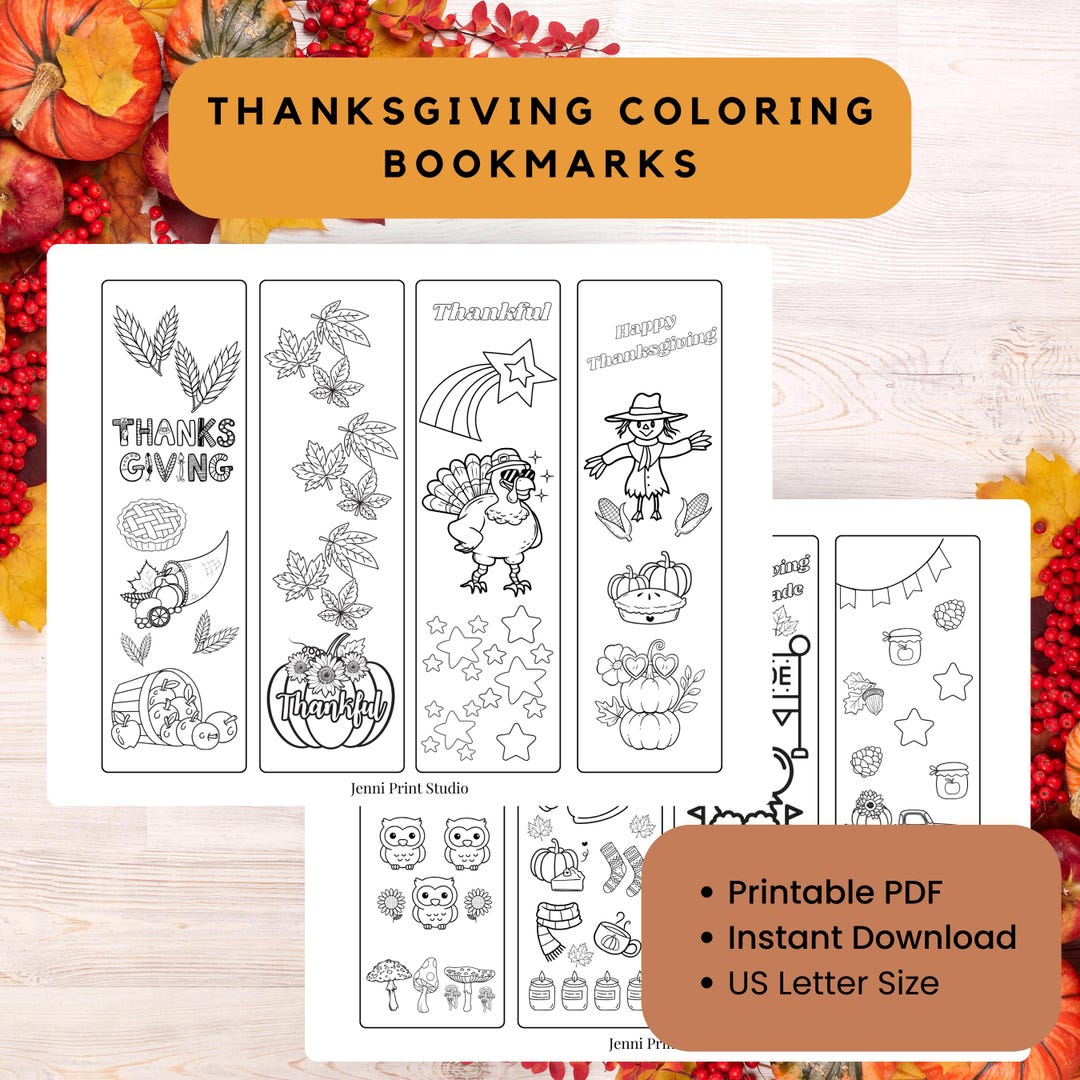 Printable Coloring Thanksgiving Bookmarks: Holiday Bookmarks, DIY Kid's ...