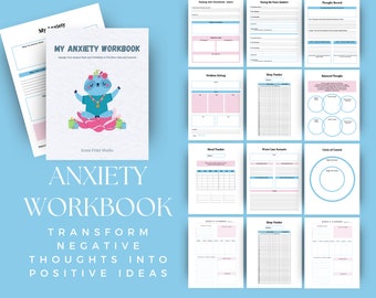 Printable Anxiety Workbook Planner, Identify triggers, mental health journal, wellness planner