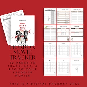 Horror Movie Tracker: Reviews, Watch List, Movie Night Planner (Printable PDF)