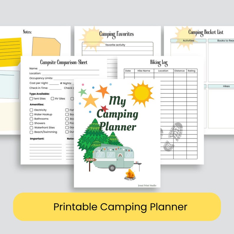 Printable Camping Planner Checklist Trip Planner, Meal Planner, Hiking