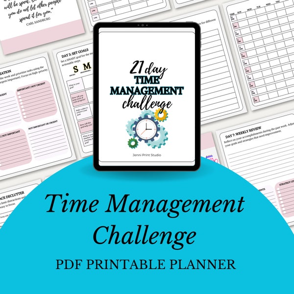 Printable Time Management Challenge Workbook; time blocking, goal setting, productivity, time savers, Pomodoro, stop procrastination