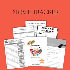 Movie Tracker Cinema Log Printable, Movie Lover Review Journal, Favorite Movie Log Checklist, New Release Tracker, Movie Night Planner