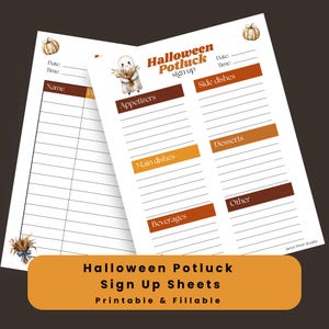 Halloween Potluck Sign-Up Sheet: Office Workplace Holiday Party Printable (PDF Download)